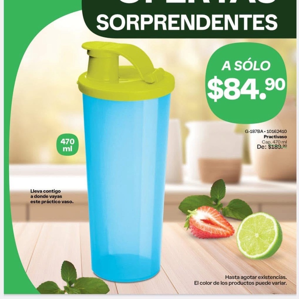 Tupperware Blue Tumbler with Green Lid
